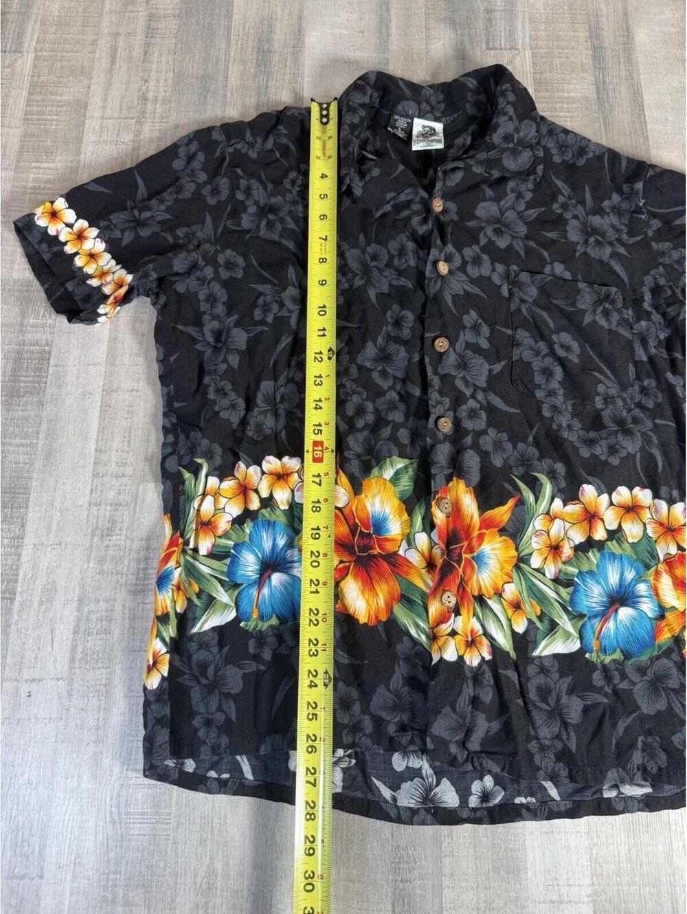 Vintage Kennington Cali Mens Large Floral Hawaiian Shirt Wood Button Aloha Rayon - Picture 9 of 9